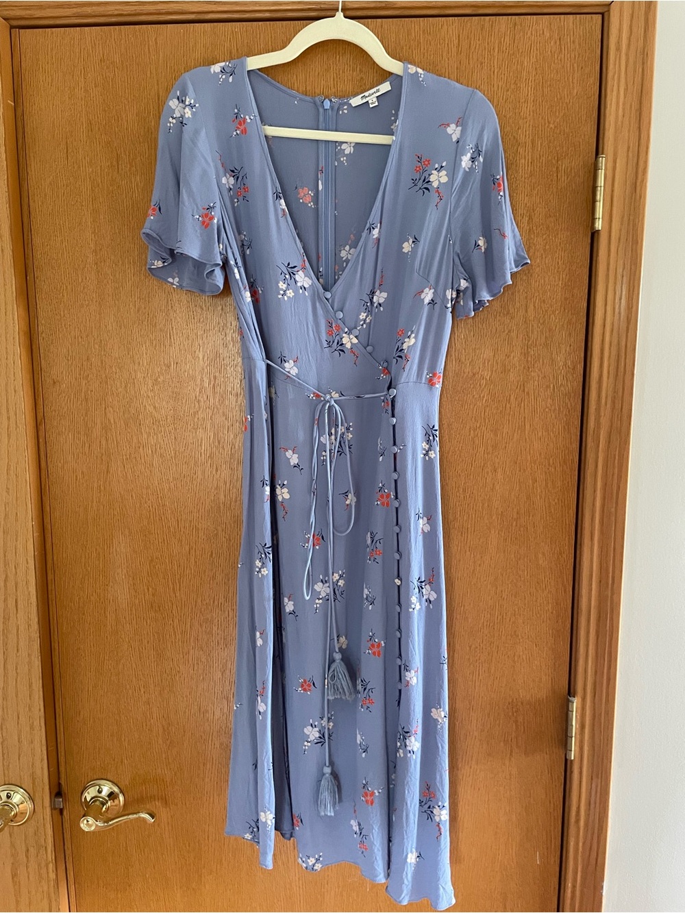 Madewell Button Wrap Flutter Sleeve Midi Dress in Aloha Floral